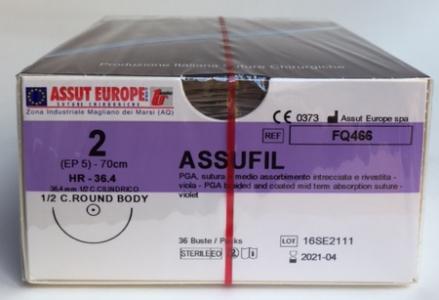Suture Chirurgiche ASSUFIL ( EP 5 ) 2 AGO CILINDRICO 1/2 - 36,4 mm ( cod. FQ466 ) - ASSUT EUROPE