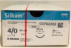 Suture Chirurgiche B BRAUN - SILKAM ( EP 1,5 ) 4/0 AGO TRIANGOLARE 3/8 - 19 mm. ( C0762202 )