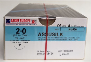 Suture Chirurgiche ASSUSILK ( EP 3 ) 2/0 AGO TRIANGOLARE 3/8 - 18,7 mm ( cod. KU530 ) - ASSUT EUROPE
