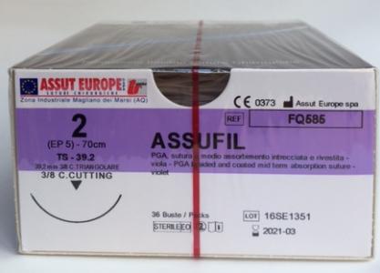 Suture Chirurgiche ASSUFIL ( EP 5 )  2 AGO TRIANGOLARE 3/8 - 39,2 mm ( cod. FQ585 ) - ASSUT EUROPE