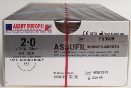 Suture Chirurgiche ASSUFIL MONOFILAMENTO ( EP 3 ) 2/0 AGO CILINDRICO 1/2 - 25,9 mm. ( cod. FU395M  )- ASSUT EUROPE