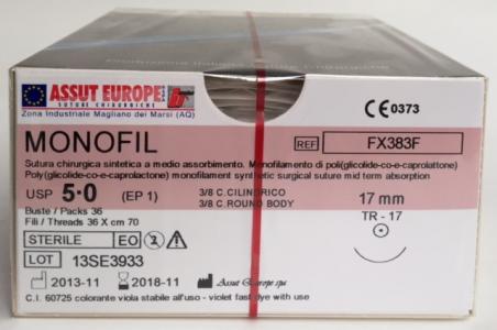 Suture Chirurgiche MONOFIL ( EP 1 ) 5/0 AGO CILINDRICO 3/8  - 17 mm ( cod. FX383F ) - ASSUT EUROPE
