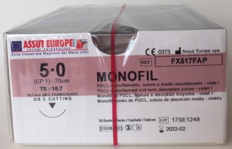 Suture Chirurgiche MONOFIL ( EP 1 ) 5/0 AGO TRIANGOLARE 3/8 - 19 mm ( cod. FX517FAP ) - ASSUT EUROPE